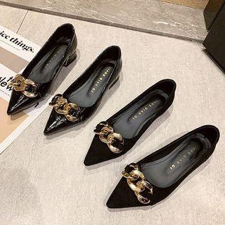 Block Heel Metal Accent Pointed Pumps