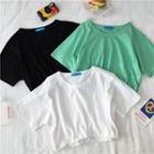 Short-sleeve Plain Drawstring T-shirt