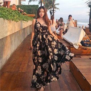 Halter Open-back Floral Maxi Dress