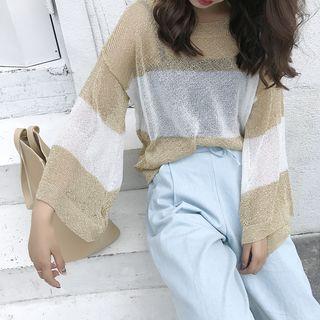 Striped Loose-fit Round-neck Knit Top