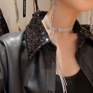 Fringed Rhinestone Choker 1pc - Silver - One Size