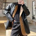 Mock Two-piece Single-breasted Faux Leather Blazer