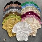 Short-sleeve V-neck Plain Drawstring Cropped Top
