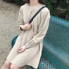 V-neck Plaid Knit Vest / Long-sleeve Mini A-line Dress