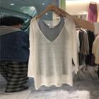 Set: V-neck Long-sleeve Knit Top + Camisole Top