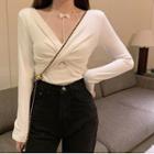 Bow Detail Halter Top / V-neck Long-sleeve T-shirt / Set