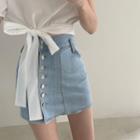 High Waist Button Denim Mini Skirt