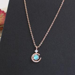 Moon Rhinestone Pendant Alloy Necklace Gold & Blue - One Size