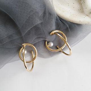 Faux Pearl Alloy Geometric Earring 1 Pair - S925 Silver Needle - Stud Earrings - One Size