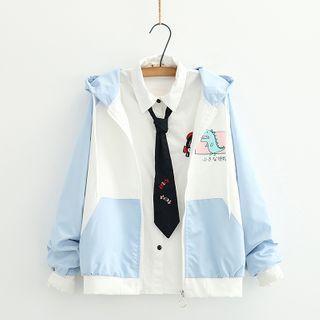 Two-tone Cartoon Print Hooded Jacket