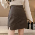 Slit Faux Leather Mini A-line Skirt