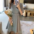 Short-sleeve Plaid Dress Black & White - One Size
