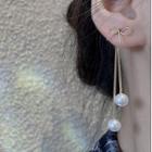 Bow Faux Pearl Drop Earring 1 Pair - Gold & White - One Size