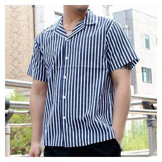 V-neck Short-sleeve Striped Shirt