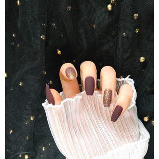Plain & Glitter Faux Nail Tips Jp1566-b3 - Glue - Dusky Purple - One Size