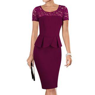 Lace Panel Short Sleeve Peplum Dress