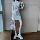 Contrast Trim Short-sleeve T-shirt / Drawstring Shorts / Mini A-line Skirt