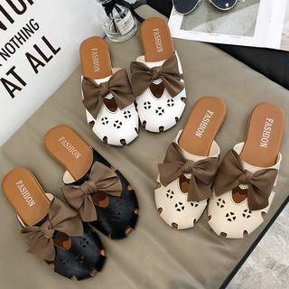 Ribbon Accent Cutout Round Toe Mules