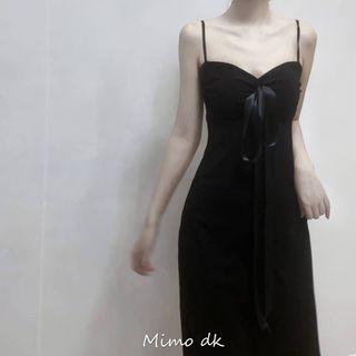 Spaghetti-strap Ribbon Midi Dress