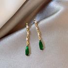 Gemstone Drop Earring 1 Pair - Gold & Green - One Size