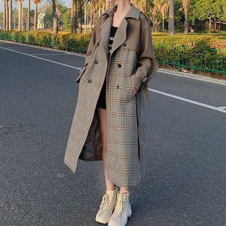 Double-breasted Plaid Panel Coat