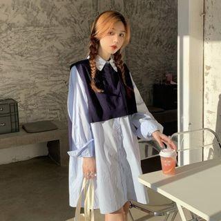 Long-sleeve A-line Shirtdress / Knit Shawl