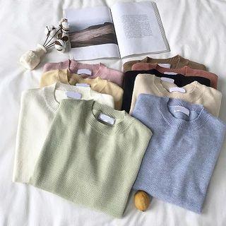 Plain Crewneck Loose-fit Long-sleeve Knit Top