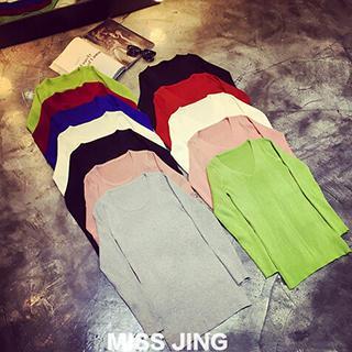 Long-sleeve Plain Knit Top