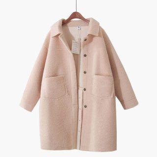 Collared Fleece Single-breasted Midi Coat