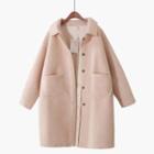Collared Fleece Single-breasted Midi Coat