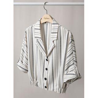 Tab-sleeve Stripe Cropped Blouse