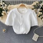 Plain Round-neck Short-sleeve Cardigan Jacket