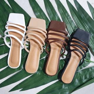 Square-toe Strappy Slide Sandals