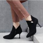 Faux Leather Embellished Side-zip Pointed Kitten Heel Ankle Boots