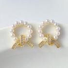 Knot Faux Pearl Alloy Earring 1 Pair - S925 Silver Needle - Gold - One Size