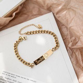 Stainless Steel Smiley Bar Bracelet