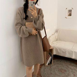 Lantern Sleeve Crewneck Knit Dress