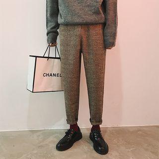 Straight-cut Check Crop Pants