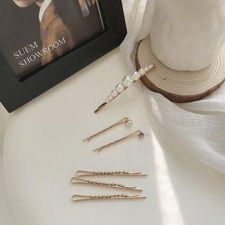 Set Of 6: Hair Clip Set Of 6 - Gold & White - One Size