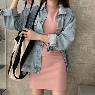 Plain Short-sleeve Mini Sheath Dress