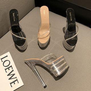Rhinestone Platform Chunky Heel Slide Sandals