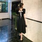 Short-sleeve Tie Back Plain Dress