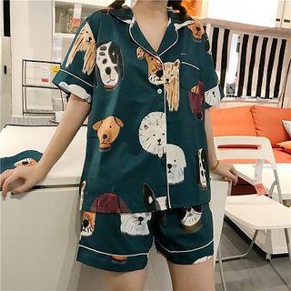 Set:puppy Printed Short-sleeve Top + Shorts