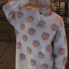 Round Neck Peach Jacquard Sweater Peach - Off-white - One Size