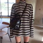 Long-sleeve Striped Long T-shirt Stripe - Black & White - One Size