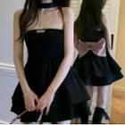 Strapless Halter Neck Ribbon Mini A-line Dress