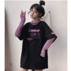 Embroidered Elbow-sleeve T-shirt / Mock-neck Long-sleeve Mesh Top