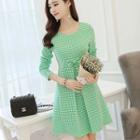 Checked Bow Accent Long Sleeve Dress