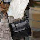Faux Leather Flap Shoulder Bag Black - One Size