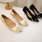 Faux Pearl Bow High Heel Pumps